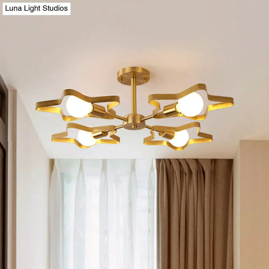 Kid Gold Pentagram Semi Flush Ceiling Light With Metal Frame - 3/4/5-Head Flushmount