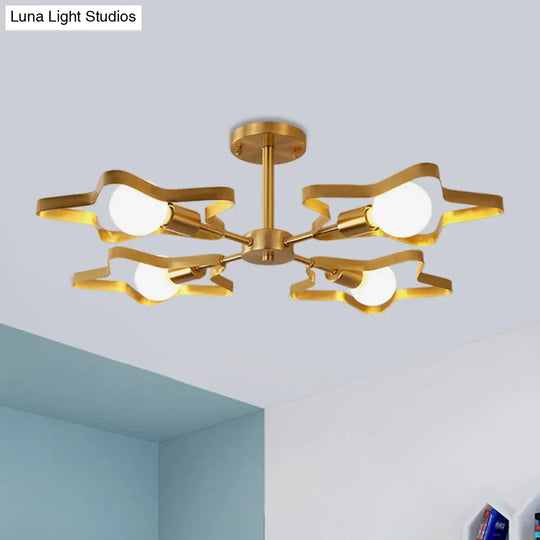 Kid Gold Pentagram Semi Flush Ceiling Light With Metal Frame - 3/4/5 - Head Flushmount 4 /