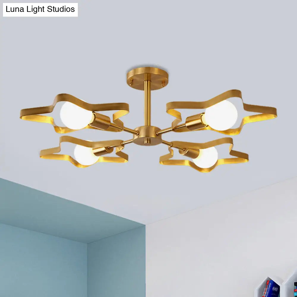 Kid Gold Pentagram Semi Flush Ceiling Light With Metal Frame - 3/4/5-Head Flushmount 4 /