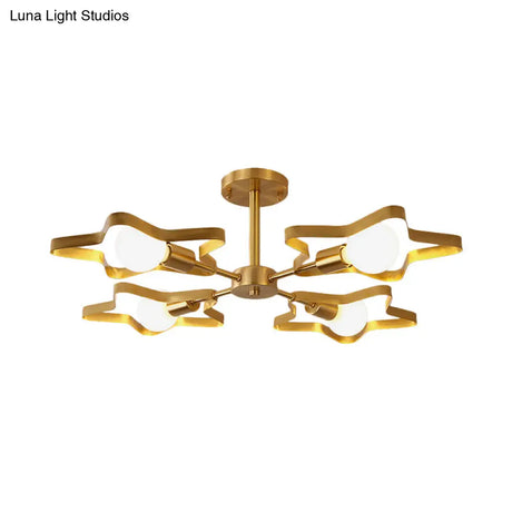 Kid Gold Pentagram Semi Flush Ceiling Light With Metal Frame - 3/4/5 - Head Flushmount