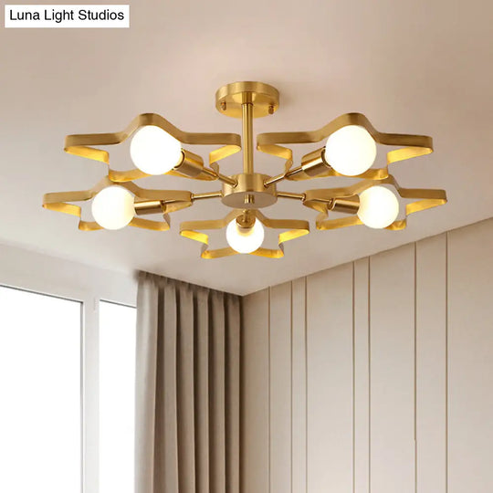 Kid Gold Pentagram Semi Flush Ceiling Light With Metal Frame - 3/4/5 - Head Flushmount