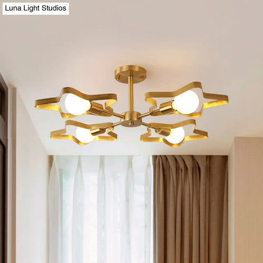 Kid Gold Pentagram Semi Flush Ceiling Light With Metal Frame - 3/4/5 - Head Flushmount