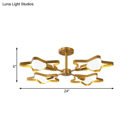Kid Gold Pentagram Semi Flush Ceiling Light With Metal Frame - 3/4/5 - Head Flushmount