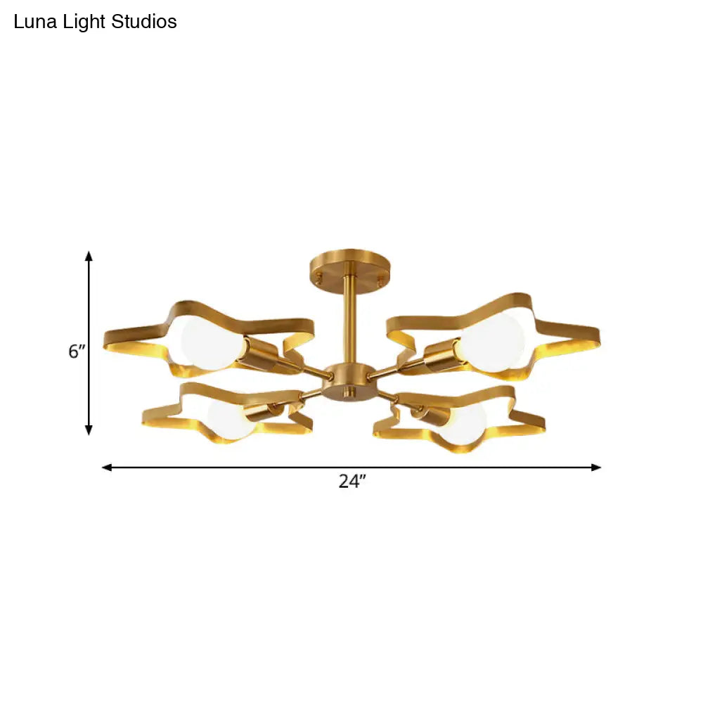 Kid Gold Pentagram Semi Flush Ceiling Light With Metal Frame - 3/4/5 - Head Flushmount
