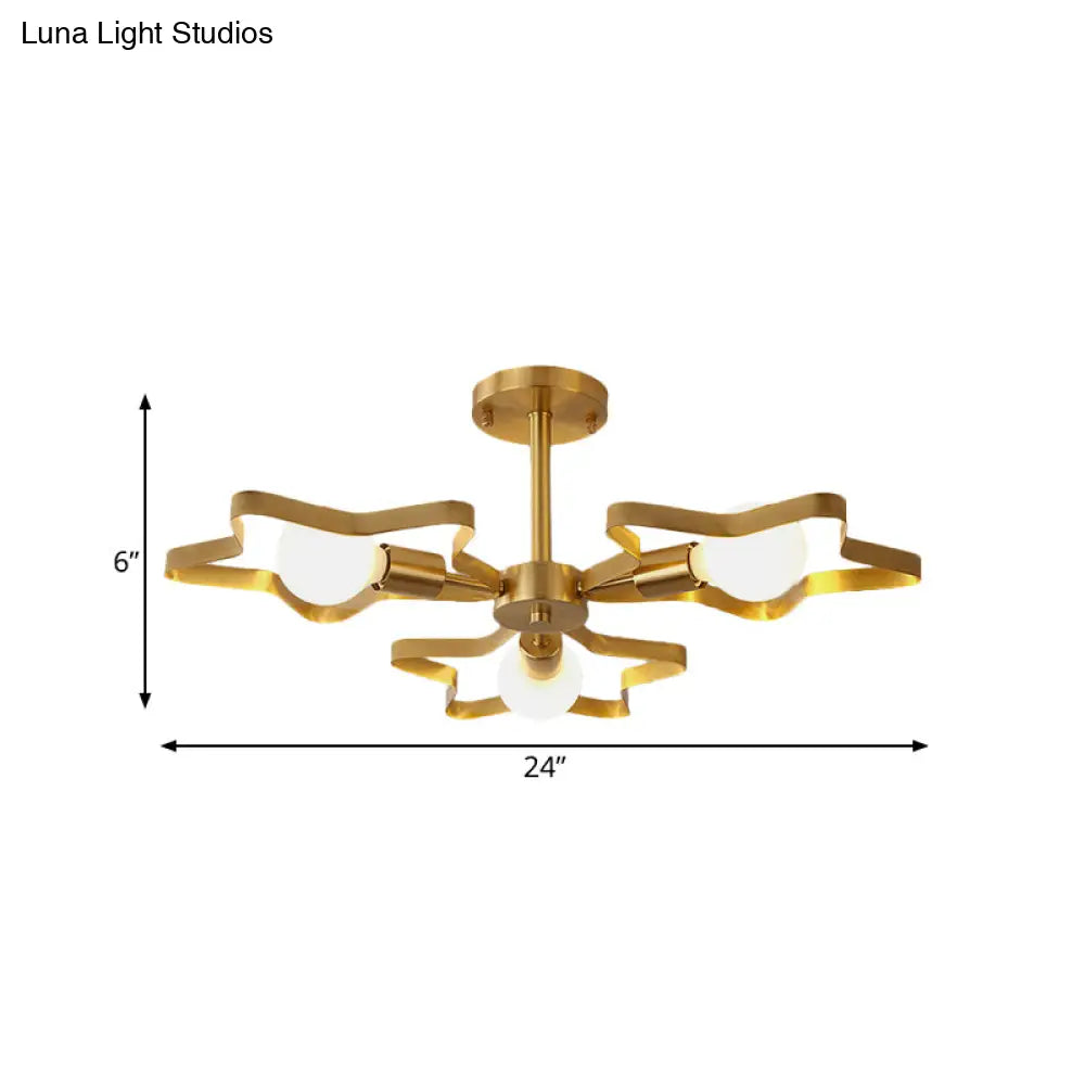 Kid Gold Pentagram Semi Flush Ceiling Light With Metal Frame - 3/4/5 - Head Flushmount