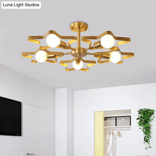 Kid Gold Pentagram Semi Flush Ceiling Light With Metal Frame - 3/4/5-Head Flushmount