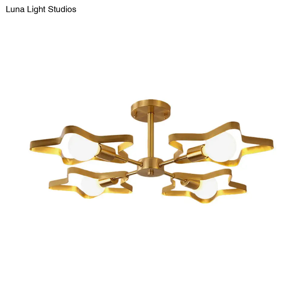 Kid Gold Pentagram Semi Flush Ceiling Light With Metal Frame - 3/4/5 - Head Flushmount