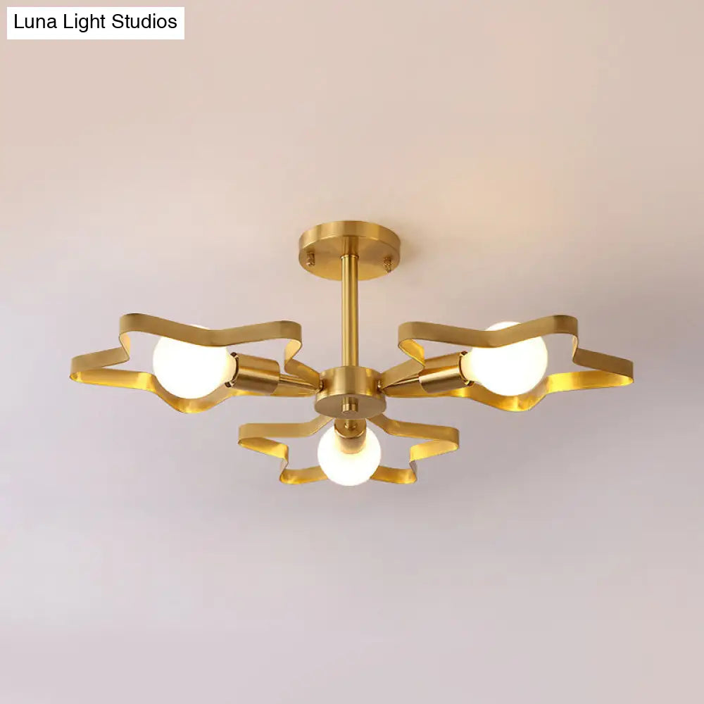 Kid Gold Pentagram Semi Flush Ceiling Light With Metal Frame - 3/4/5-Head Flushmount