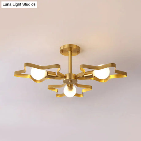 Kid Gold Pentagram Semi Flush Ceiling Light With Metal Frame - 3/4/5 - Head Flushmount