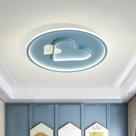Kid Led Flush Mount Lamp: Vibrant Circle And Loving Heart Ceiling Fixture With Acrylic Shade
