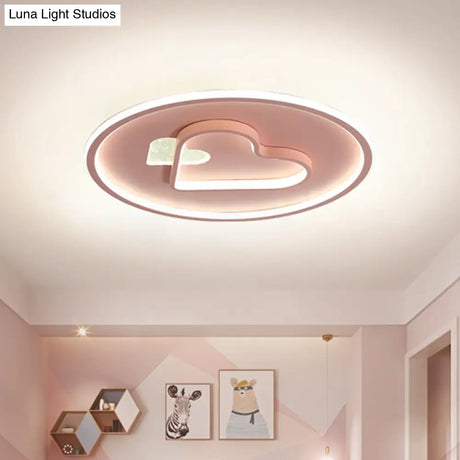 Kid Led Flush Mount Lamp: Vibrant Circle And Loving Heart Ceiling Fixture With Acrylic Shade
