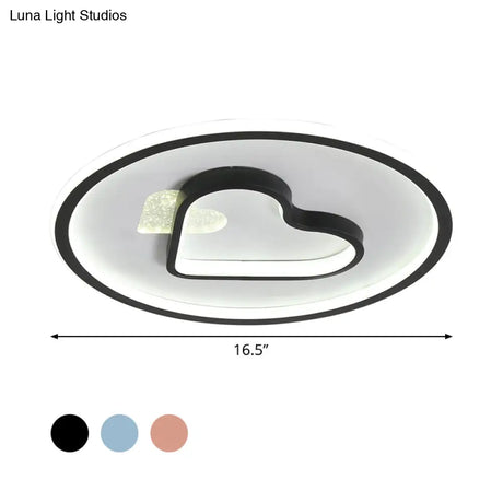 Kid Led Flush Mount Lamp: Vibrant Circle And Loving Heart Ceiling Fixture With Acrylic Shade