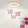 Kids 3 - Light Pink Led Flush Ceiling Lamp With Acrylic Loop Shape And Crown Draping Shade