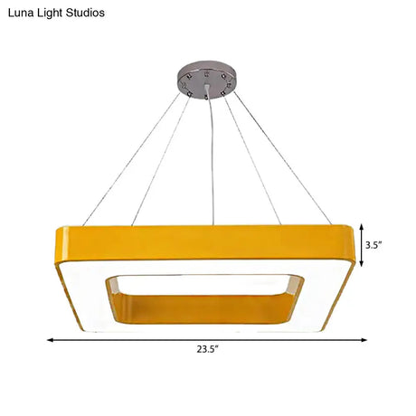 Kids Acrylic Led Chandelier Light Fixture In Colorful Square Design For Bedroom