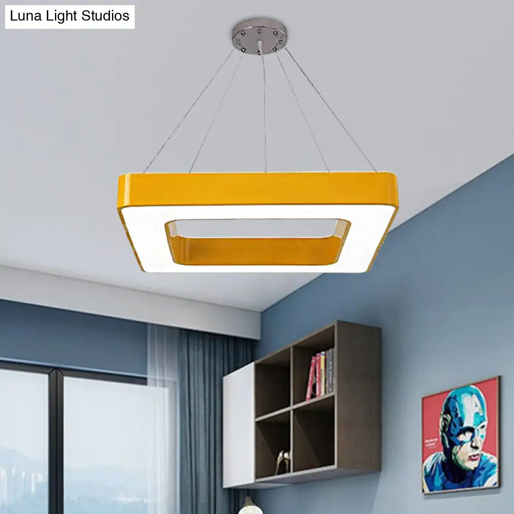 Kids Acrylic Led Chandelier Light Fixture In Colorful Square Design For Bedroom