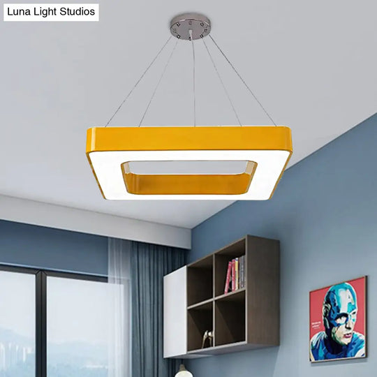 Kids Acrylic Led Chandelier Light Fixture In Colorful Square Design For Bedroom