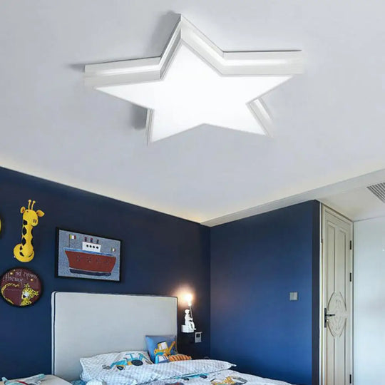 Kids Acrylic Led Flush Mount Ceiling Light In White For Boy’s Bedroom - Slim Panel Star Design /
