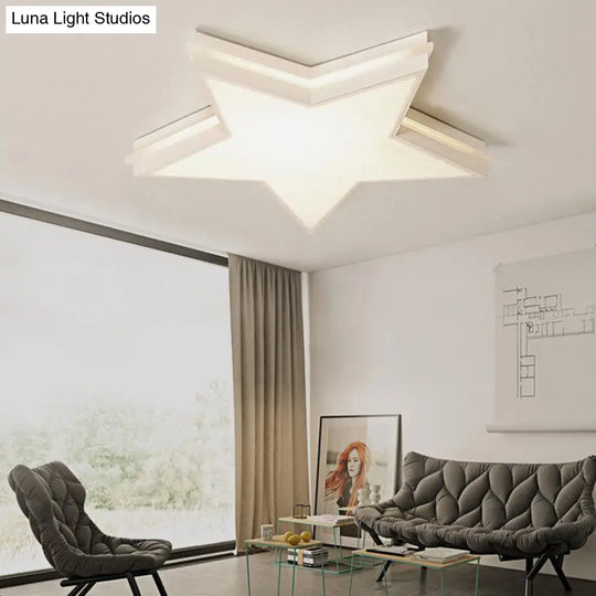 Kids Acrylic Led Flush Mount Ceiling Light In White For Boys Bedroom - Slim Panel Star Design / 19.5