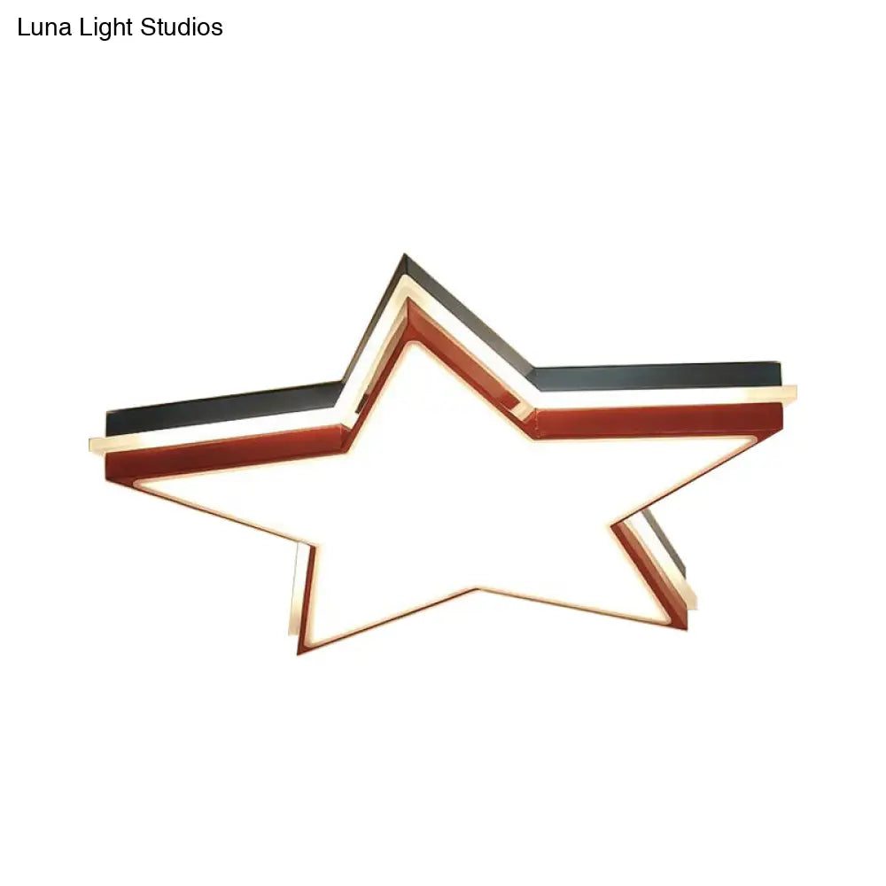 Kids Acrylic Led Flush Mount Ceiling Light In White For Boys Bedroom - Slim Panel Star Design