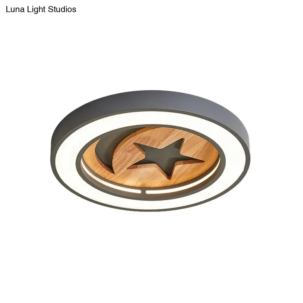 Kid’s Acrylic Modern Led Ceiling Lamp – Slim Circle Design With Star Pattern Ideal For Bedroom