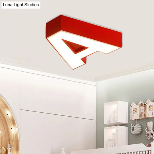 Kids Alphabet Led Flush Mount Light Fixture For Kindergarten - Green/Red/Blue Colors Red