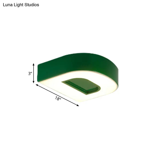 Kid’s Alphabet Led Flush Mount Light Fixture For Kindergarten - Green/Red/Blue Colors