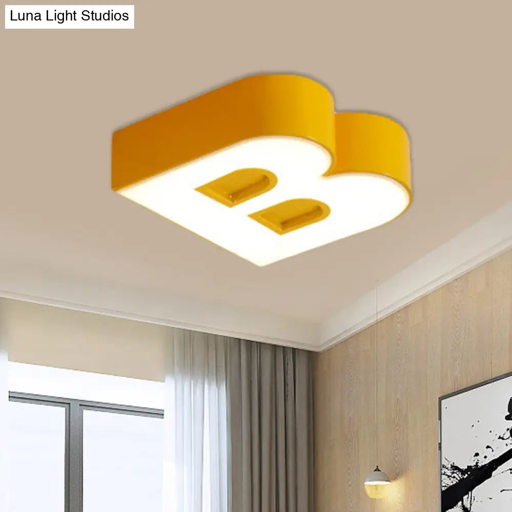 Kids Alphabet Led Flush Mount Light Fixture For Kindergarten - Green/Red/Blue Colors Yellow