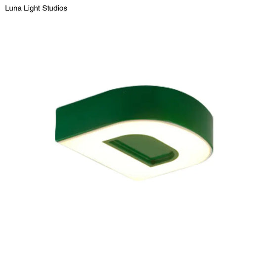 Kids Alphabet Led Flush Mount Light Fixture For Kindergarten - Green/Red/Blue Colors