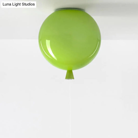 Kids Balloon Plastic Ceiling Light With Semi Mount And 1 - Light Fixture Green