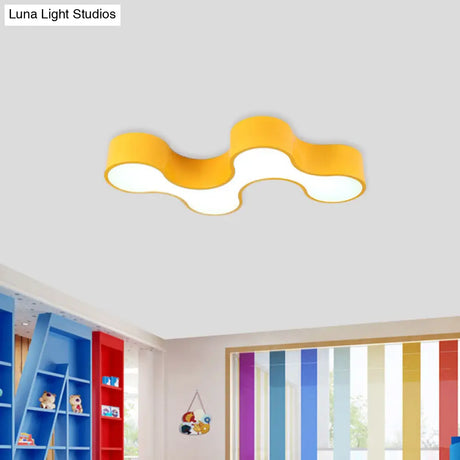 Kid’s Bedroom Acrylic Geometric Cartoon Led Flushmount Light In Green/Yellow/Blue