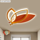 Kid’s Bedroom Ceiling Light Fixture: Acrylic Flush Mount With Leaves Design - Black/Orange Led