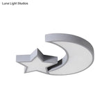 Kid’s Bedroom Led Ceiling Lamp - Metal Acrylic Flush Mount Light With Star & Moon Design
