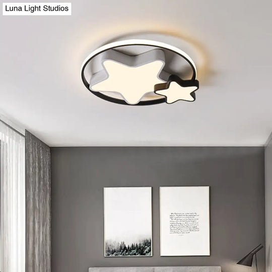 Kids Bedroom Led Star Ceiling Light In Black And White Acrylic Flush Mount Black-White / 18 Third