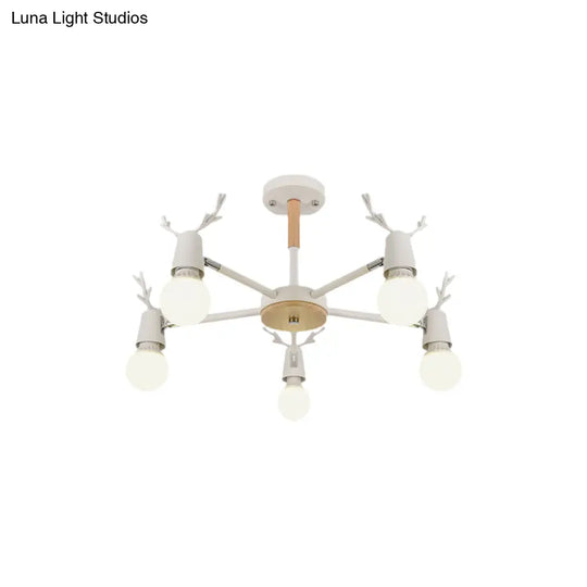 Kids’ Bedroom Semi Flush Ceiling Light With Modern Antler Decoration