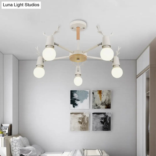 Kids’ Bedroom Semi Flush Ceiling Light With Modern Antler Decoration