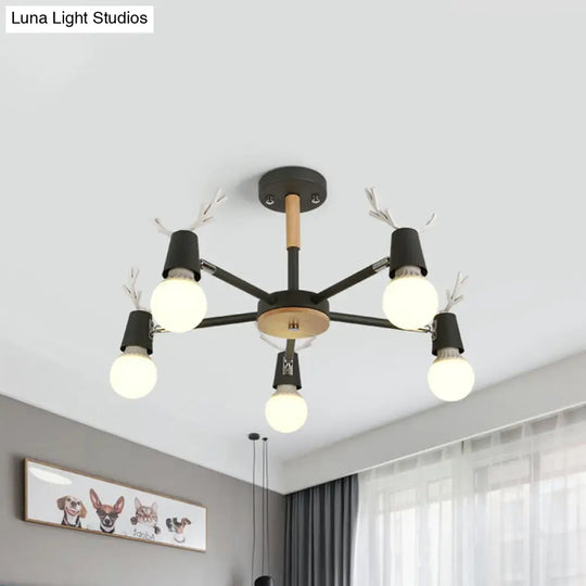 Kids Bedroom Semi Flush Ceiling Light With Modern Antler Decoration