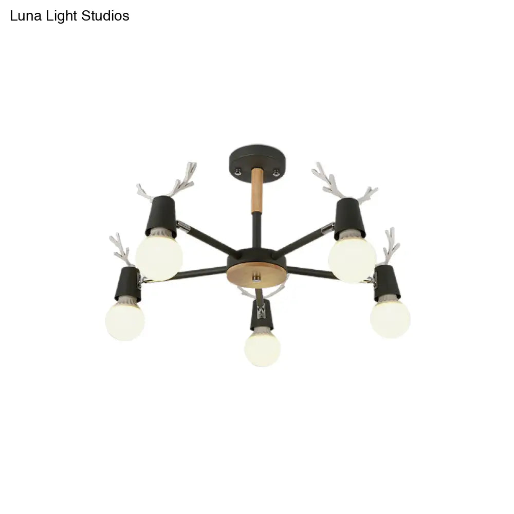 Kids’ Bedroom Semi Flush Ceiling Light With Modern Antler Decoration