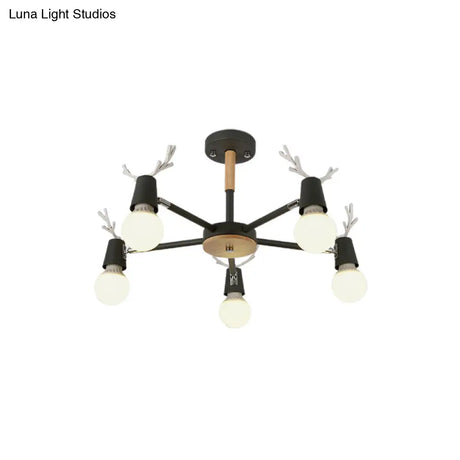 Kids’ Bedroom Semi Flush Ceiling Light With Modern Antler Decoration