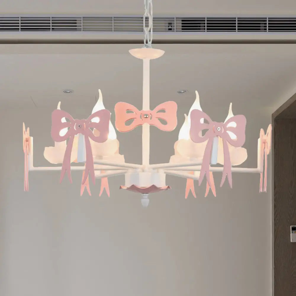 Kids Bow Pendant Light - Contemporary Metal Chandelier For Living Room Décor 6 / Pink