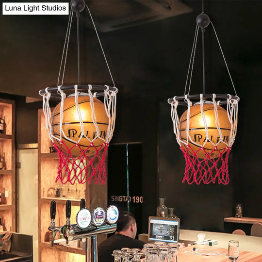 Kids Brown Basketball Ceiling Light With Acrylic Shade 1-Light Restaurant Hanging Lamp