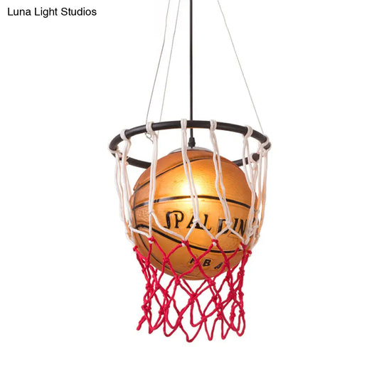 Kids Brown Basketball Ceiling Light With Acrylic Shade 1-Light Restaurant Hanging Lamp
