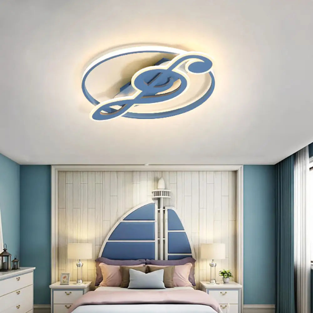 Kid’s Candy Colored Musical Note Ceiling Mount Light - Macaron Loft Acrylic Led Flush Blue / Warm