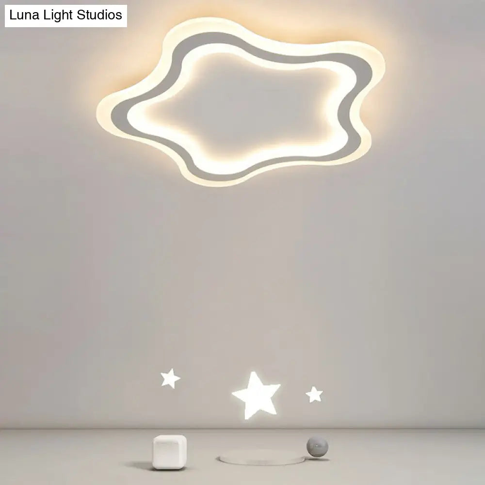 Kids’ Cartoon Acrylic Led Flushmount Ceiling Light With White Pentacle Design