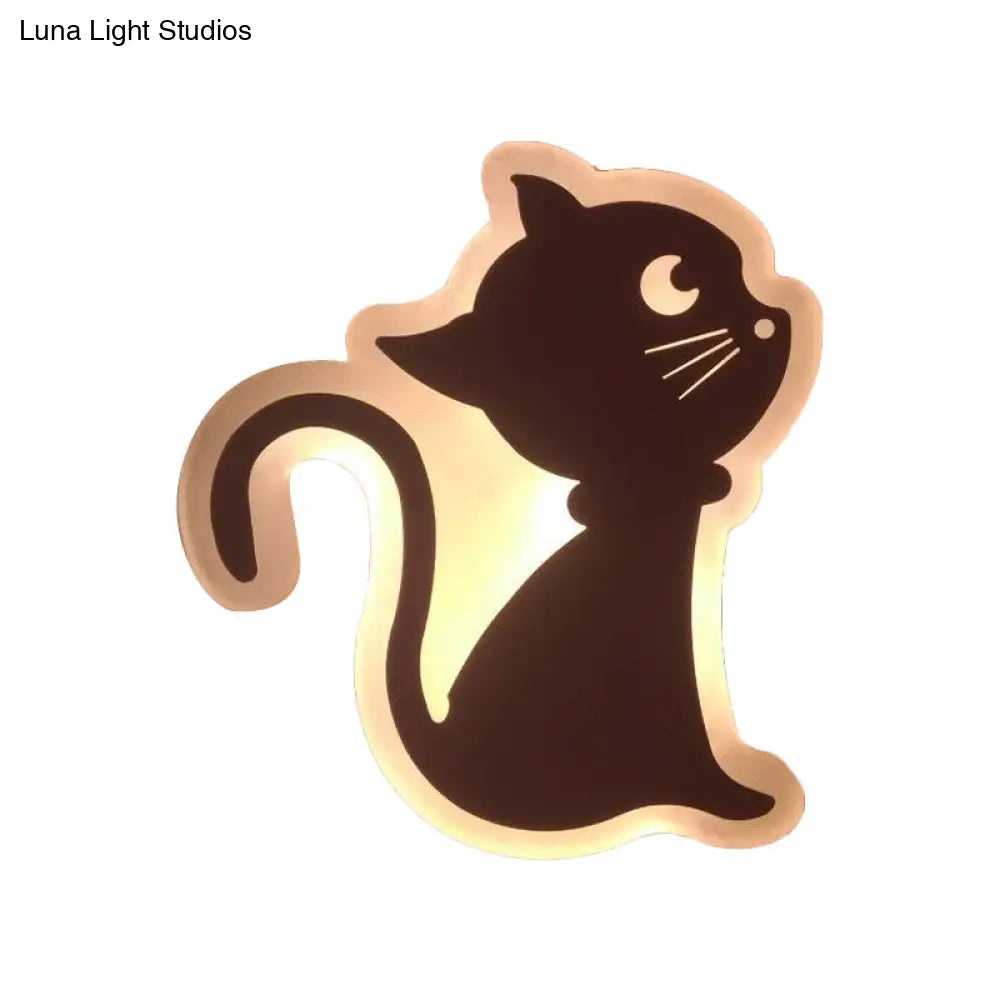 Kids Cartoon Apple/Leaf/Cat Led Flush Mount Wall Sconce - Small Acrylic Light For Childrens Bedroom