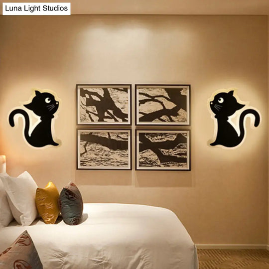 Kids Cartoon Apple/Leaf/Cat Led Flush Mount Wall Sconce - Small Acrylic Light For Childrens Bedroom