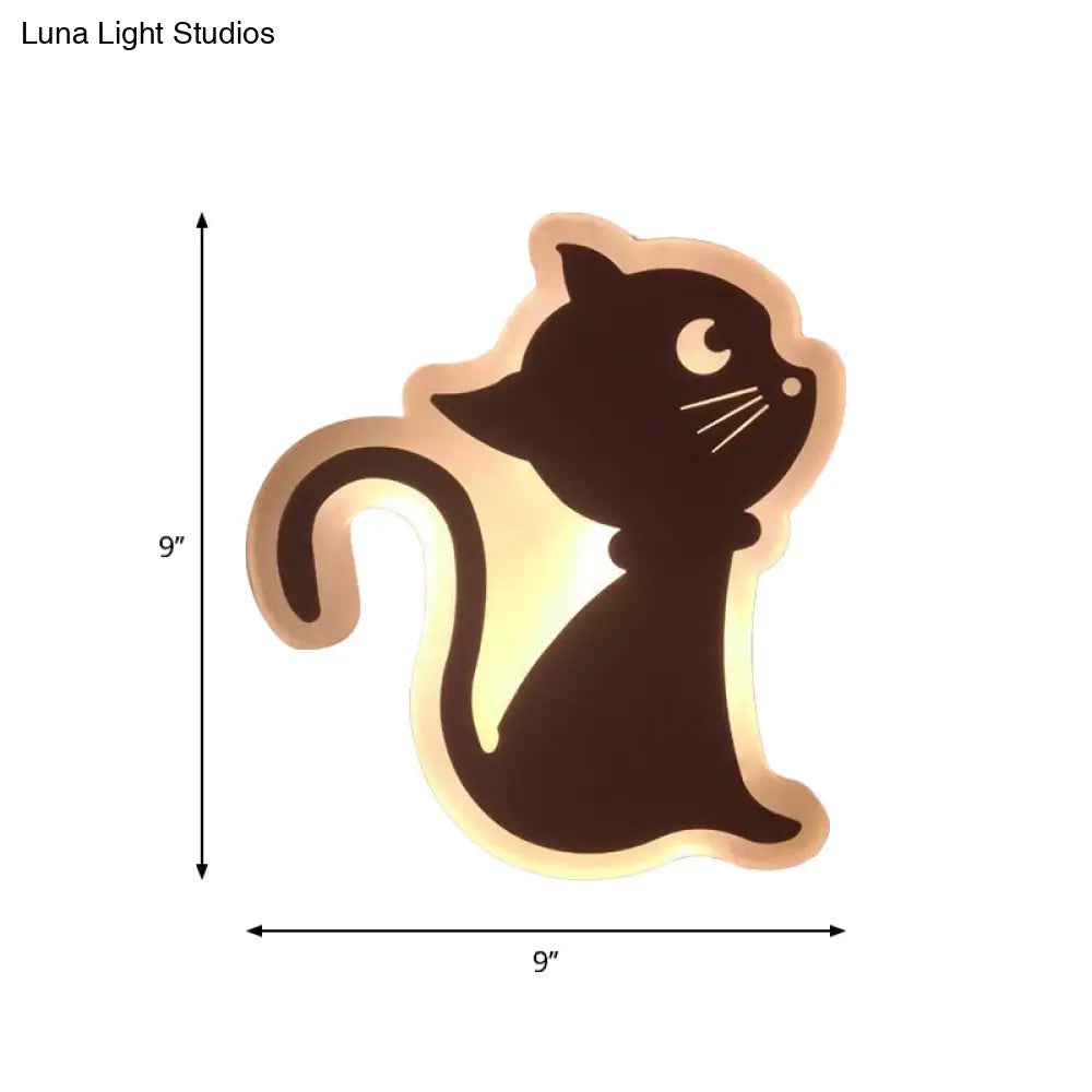 Kids Cartoon Apple/Leaf/Cat Led Flush Mount Wall Sconce - Small Acrylic Light For Childrens Bedroom