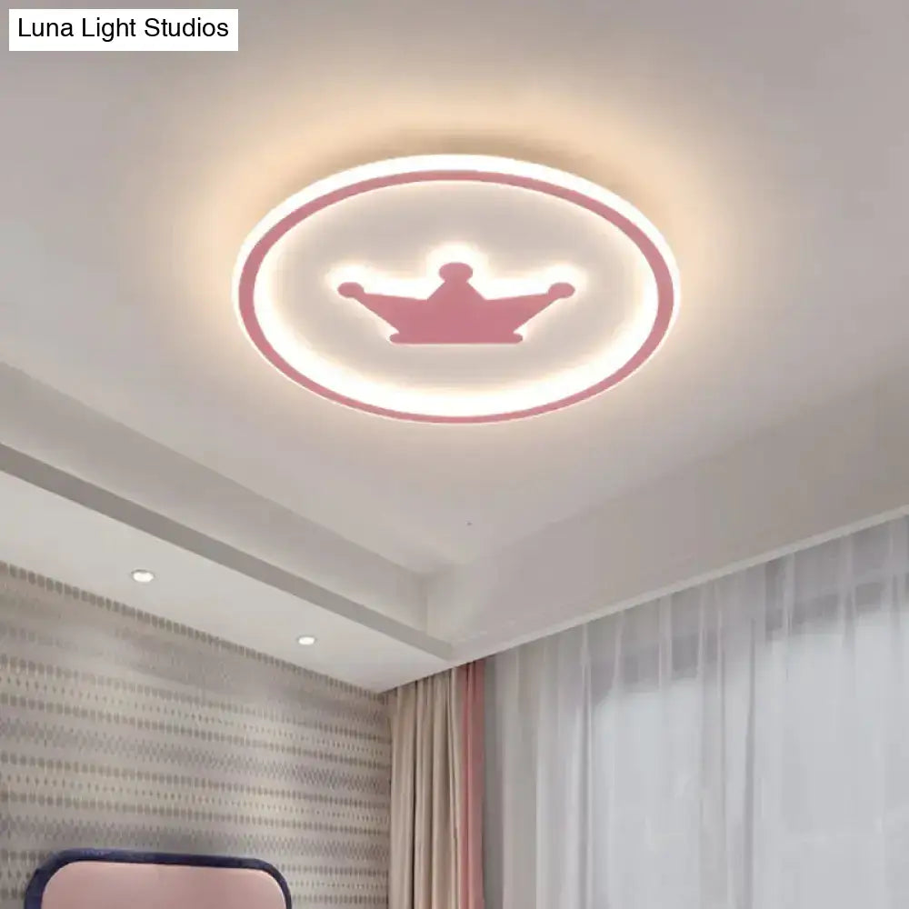 Kids Cartoon Crown Led Ceiling Lamp - Pink/Gold/White 16’/19.5’ Width Pink / 16’