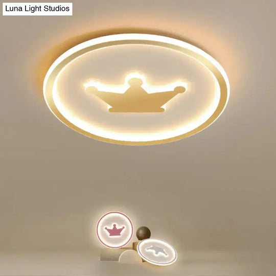 Kids Cartoon Crown Led Ceiling Lamp - Pink/Gold/White 16’/19.5’ Width Gold / 16’
