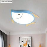 Kids’ Cartoon Fish Led Ceiling Lamp In White/Pink/Blue With Wood Accents