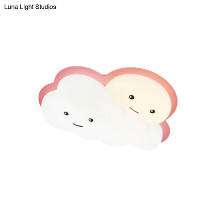 Kids Cartoon Led Cloud Ceiling Light - Pink/Blue Flush Mount Fixture For Bedroom